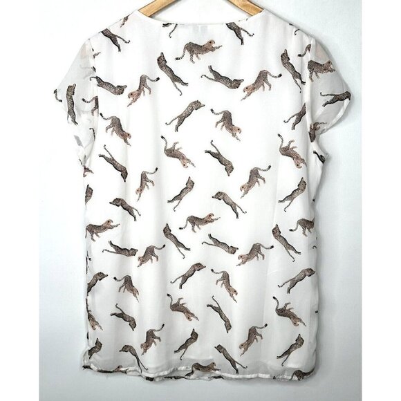 Vera Moda Blouse Women Size L White Lined Leopards Animal Print Pullover Top - Picture 2 of 8